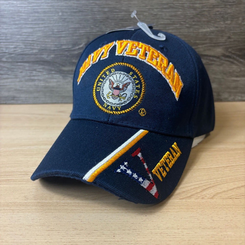 US Navy Veteran Hat Cap‎ Strap Back Blue Adjustable NWT